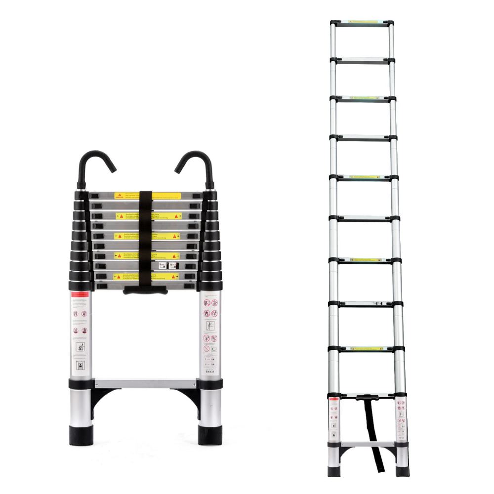 8.5FT telescopic ladder, telescopic aluminum alloy multi-purpose folding telescopic ladder with hooks and triangular support frame, suitable for outdoor work at home or RV