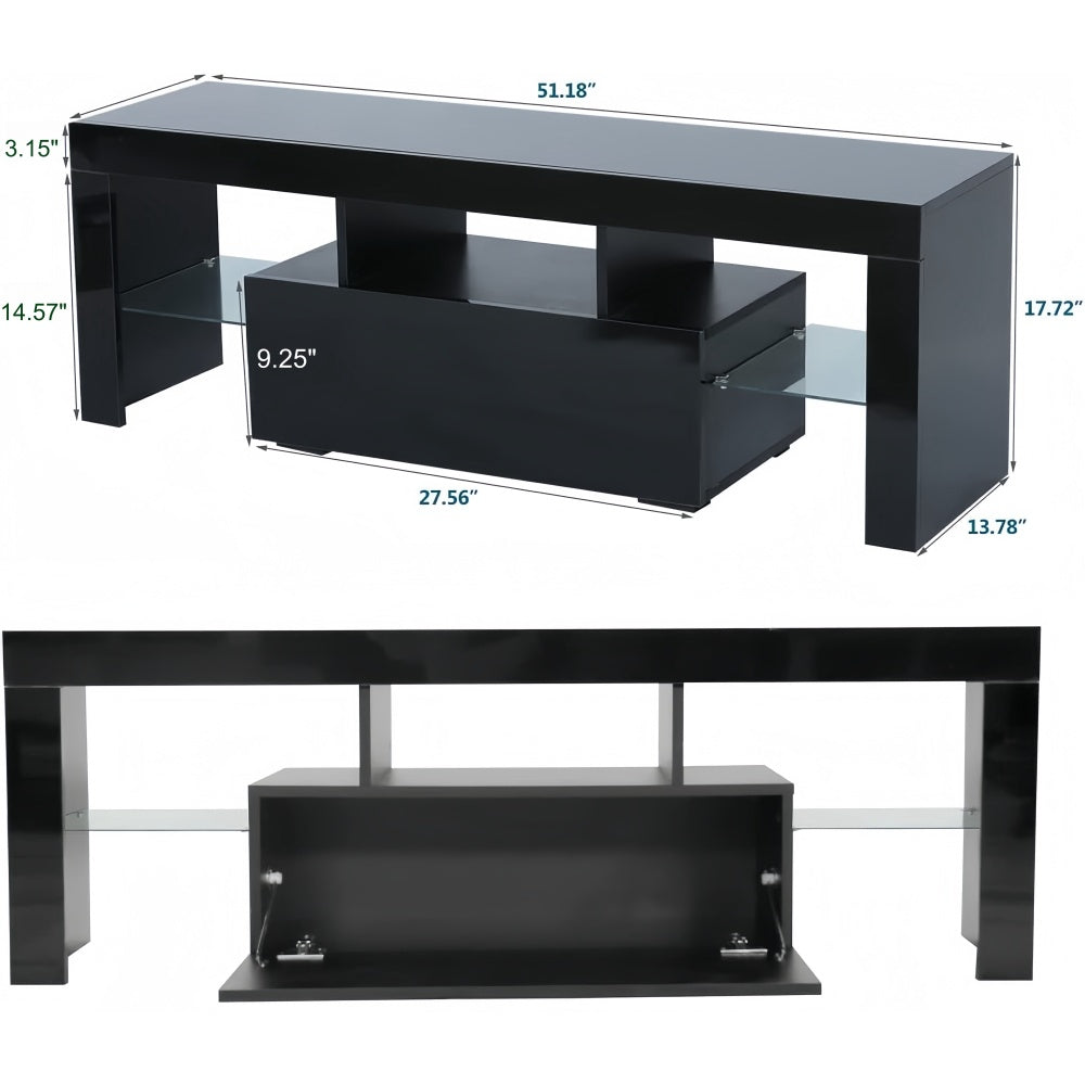 LED TV Stand for Televisions up to 55 Inchs,Modern Entertainment Center with down filp door, Glass shelf and high glossy UV front face, TV Console Table for Living room,Bedroom. Black color
