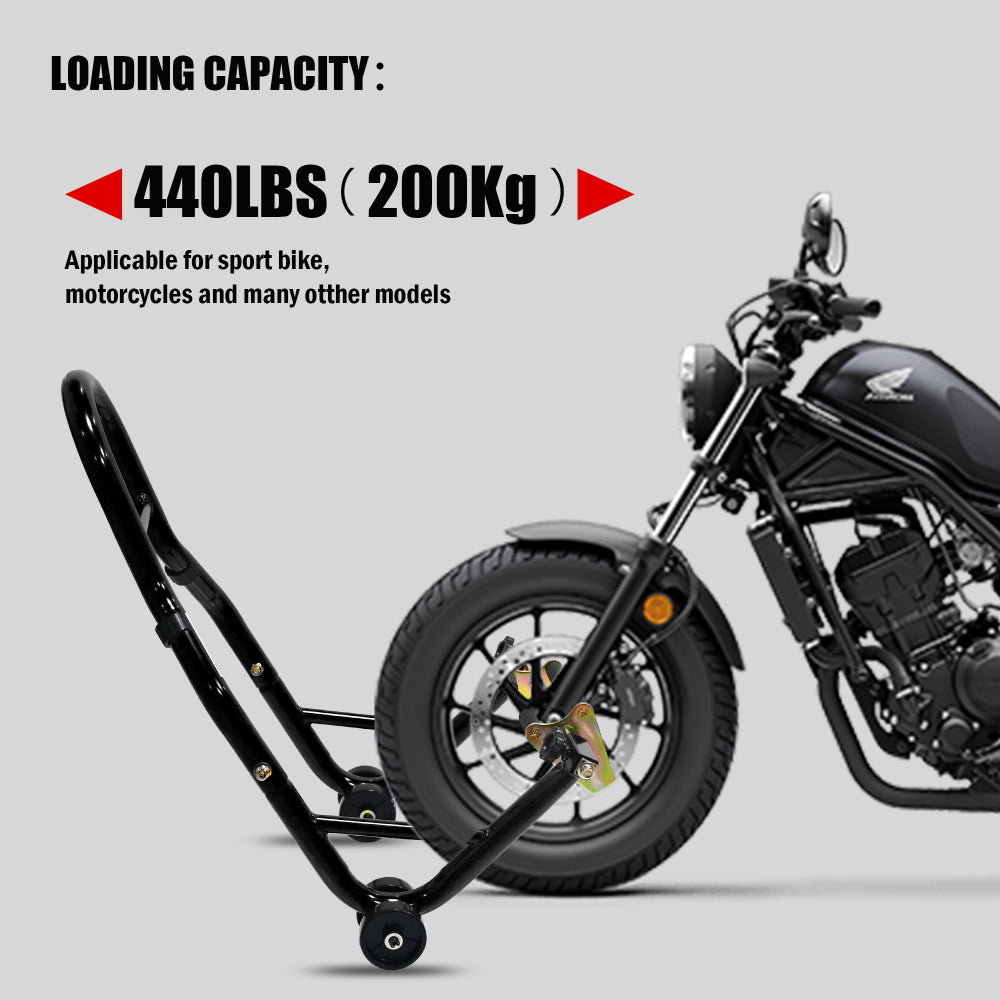 Motorcycle Stand Lift 440lbs Front Rear Combo Stand Lift Stand Front Wheel Fork Stand Rear U+K Fork Swingarm Spool Stand Compatible with Most Yamaha Honda Kawasaki Suzuki Motorcycles-- Black