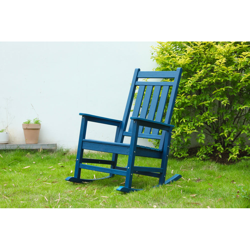 Oversized Rocking Chair with Wood-Texture, Outdoor Rocking Chair for Adults, All Weather Resistant Porch Rocker for Lawn Garden, Grey