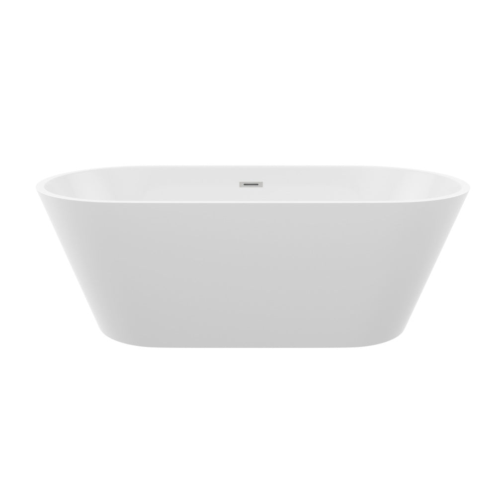 60" Acrylic Alcove Soaking Bathtub with Skirt - Glossy White, Back-to-Wall Design, Chrome Hand-Twist Drain