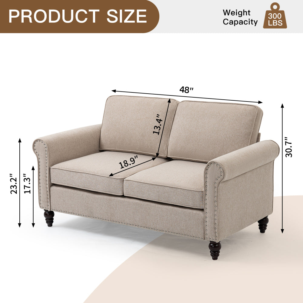 48 inch, 2 Seater Loveseat Sofa, Mid Century Modern Couches for Living Room, Button Tufted Sofa