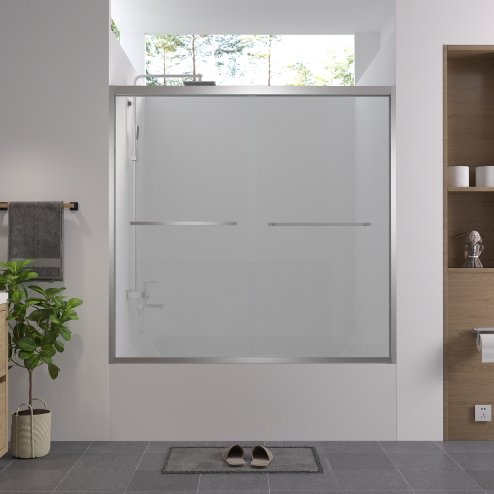 56-60"x70" Aluminum Frame Double Sliding Shower Door,Bypass Bathroom Sliding Door with Premium 5/16" (8mm) Clear Tempered Glass, Chrome Hardware Sliding Glass Shower Enclosure,Chrome Finished