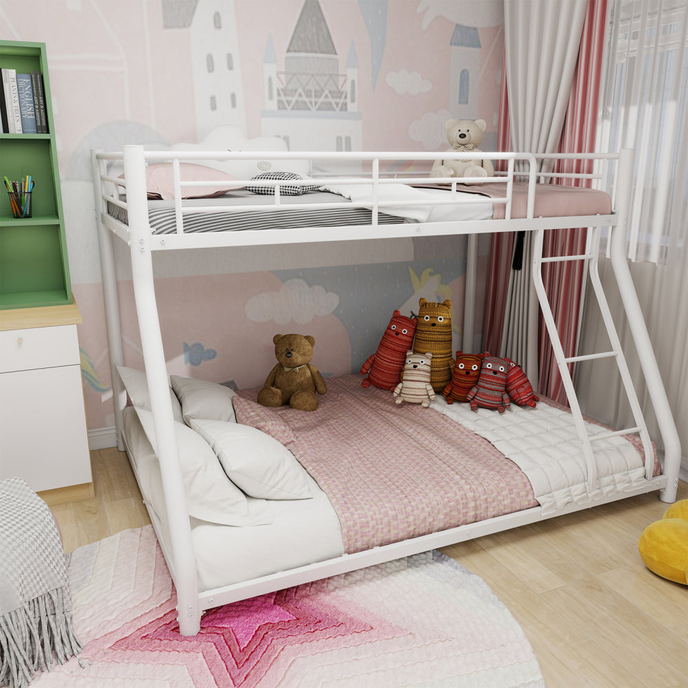 Metal Bunk Bed Twin Over Full Size with Removable Stairs, Heavy Duty Sturdy Frame with 12" Under-Bed Storage for Teen & Adults, Teens, No Box Spring Needed, White