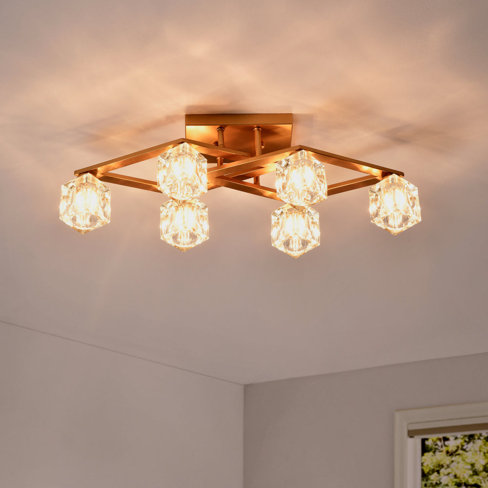 6-Light Crystal Ceiling Light for Dining Room, Modern Ceiling Lamp with Light Fixture For Entryway, Lobby, Kitchen, Bedroom, Living Room, Conference Room, (6*G9 Bulbs Included)--Gold