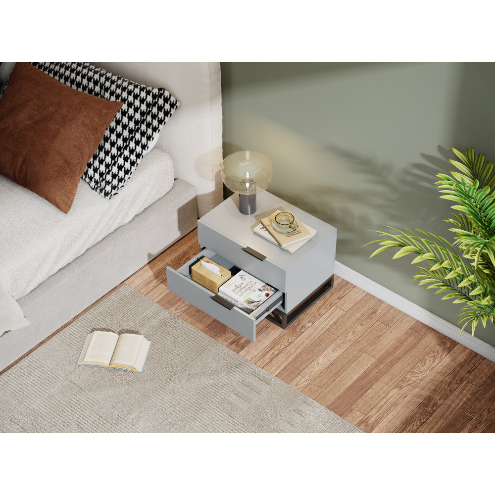 22" Grey white Nightstand with 2 Drawer , Small Dressers for Closet, Wood Storage Cabinet for Hallway Bedroom Entryway, Sofa Beside Table Drawer Chest