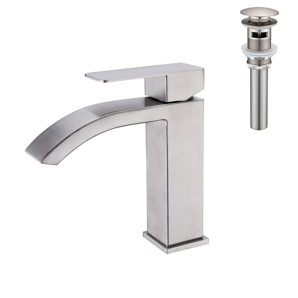 Waterfall Spout Bathroom Sink Single Handle Faucet with Pop-Up Drain (No Overflow)