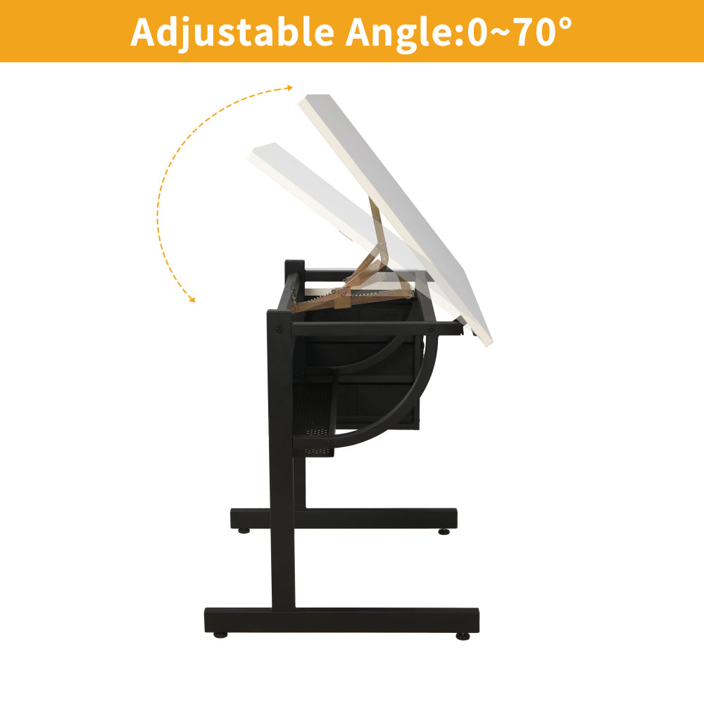 White adjustable drafting drawing table with stool and 3 drawers