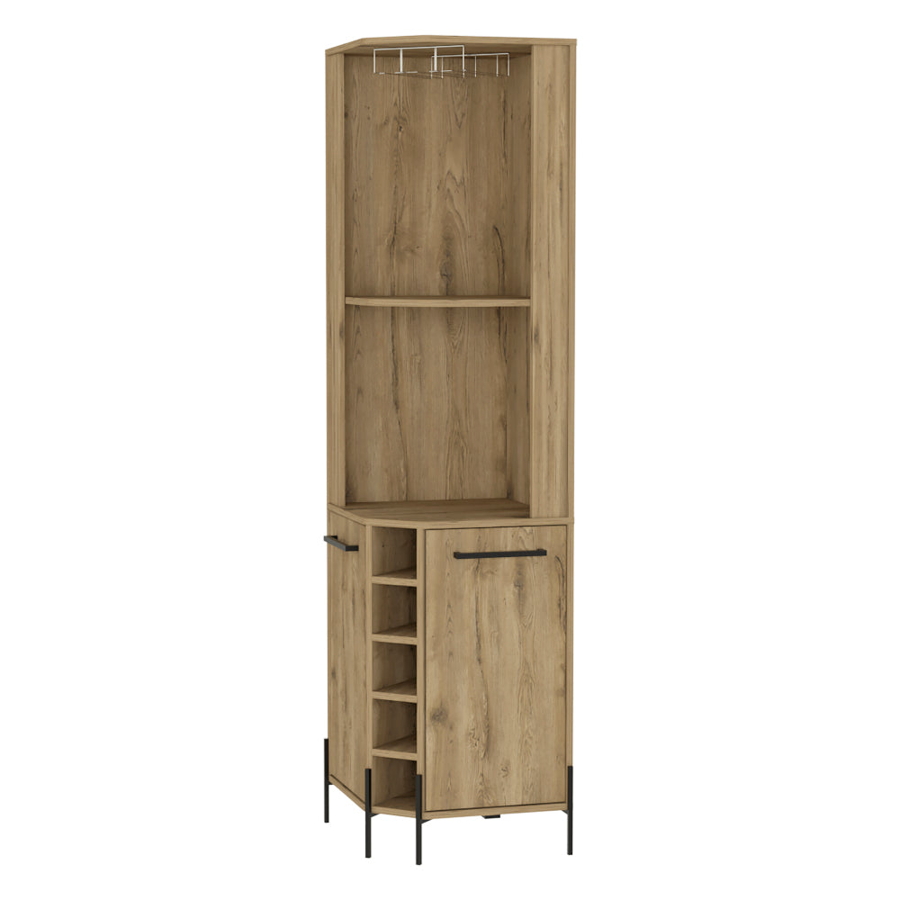 Reese Corner Bar Cabinet, Two Shelves, Double Door Cabinet, Five Built-in Wine Rack, Four Interior Shelves