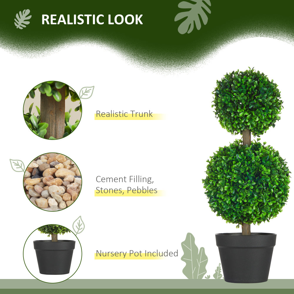 HOMCOM Artificial Plant for Home Decor Indoor & Outdoor Fake Plants Artificial Tree in Pot, 2 Ball Boxwood Topiary Tree for Home Office, Living Room Decor, Green