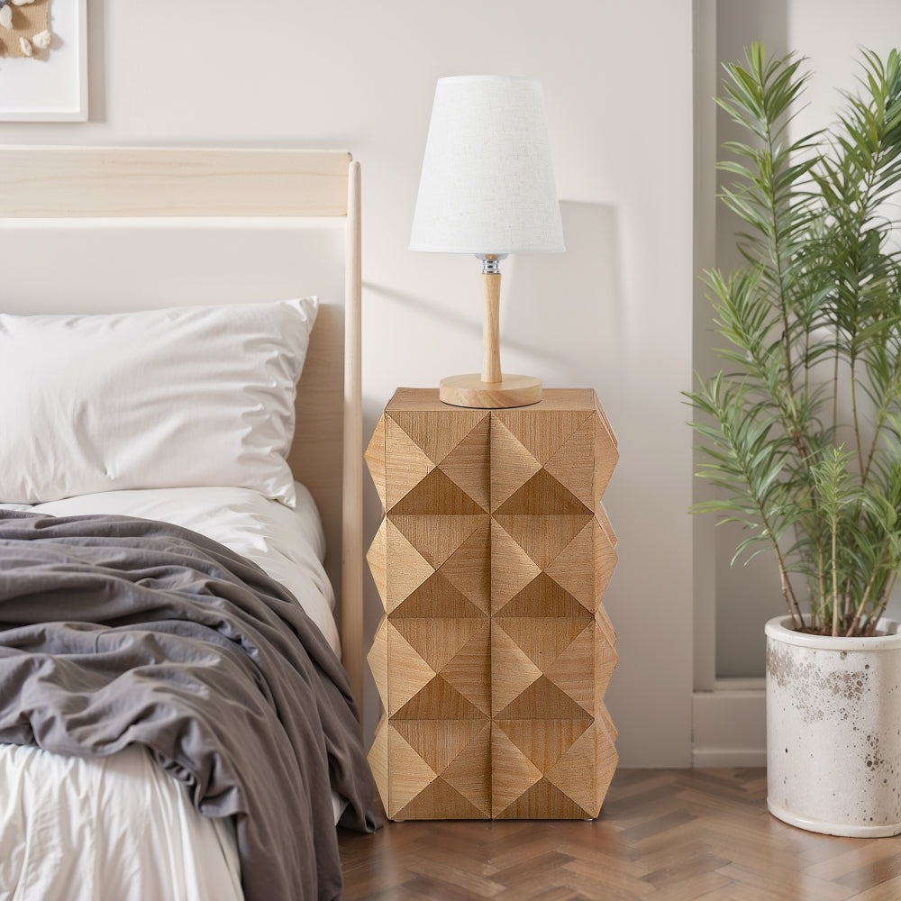 23.62"Height Three-dimensional Embossed Pattern Design Retro Side Table,Retro Wooden Nightstand