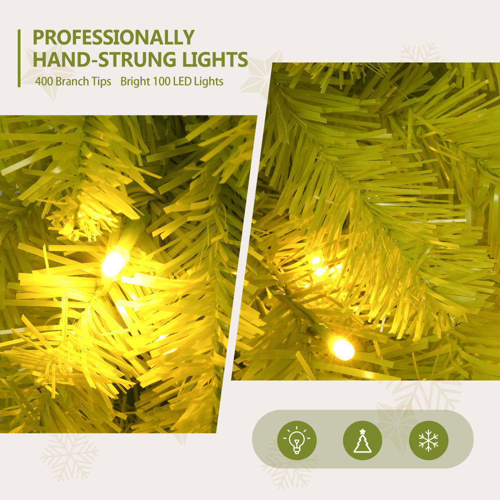 5FT Hinged Fir Artificial Fir Bent Top Christmas Tree, Xmas Tree Bendable Santa Hat Style Christmas Tree Holiday Decoration,400 Lush Branch Tips, 100 LED Lights X-mas