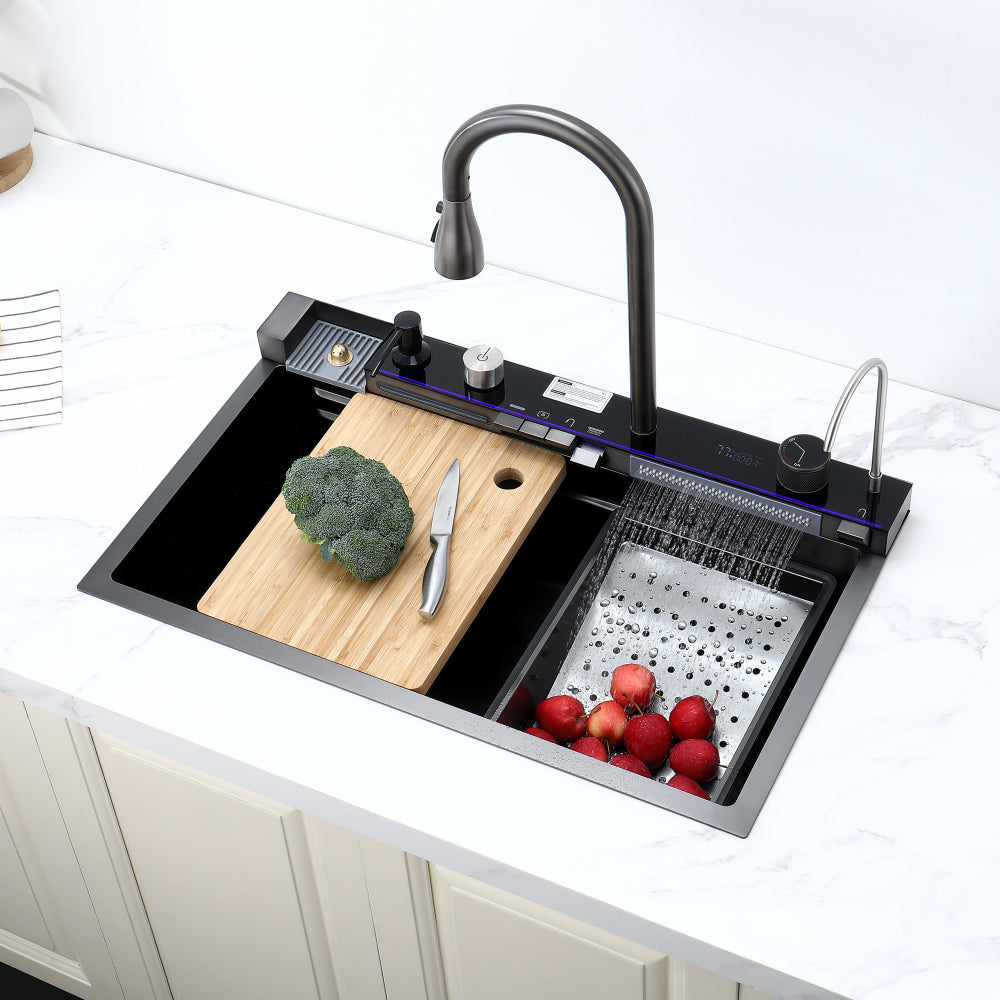 Stainless Steel Kitchen Sink, 33″x22″ Single Bowl, Overmount Handmade Sink in Brushed, with Cutting Board, Colander, SS-BR01D-332208