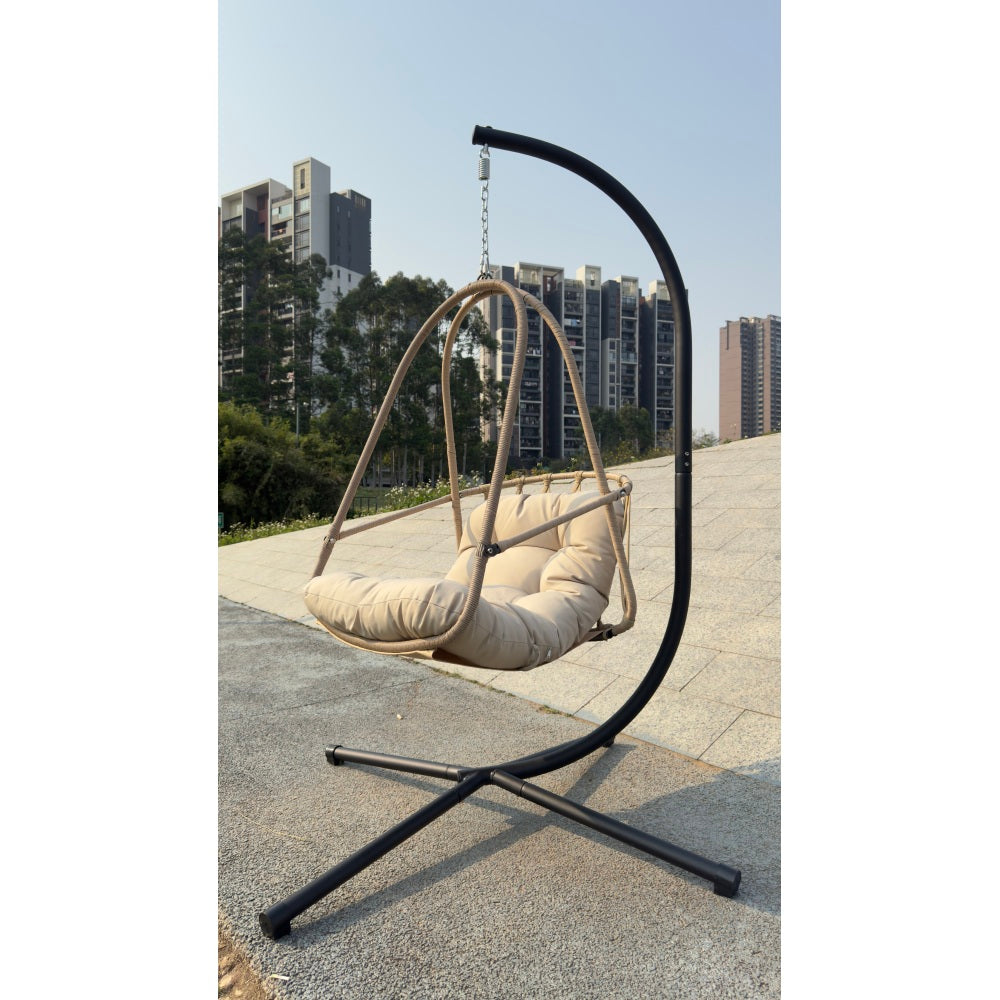 Swing Egg Chair with Stand Indoor Outdoor Wicker Rattan Patio Basket Hanging Chair with C Type bracket , with cushion and pillow,Patio Wicker folding Hanging Chair( Special construction cup holder
