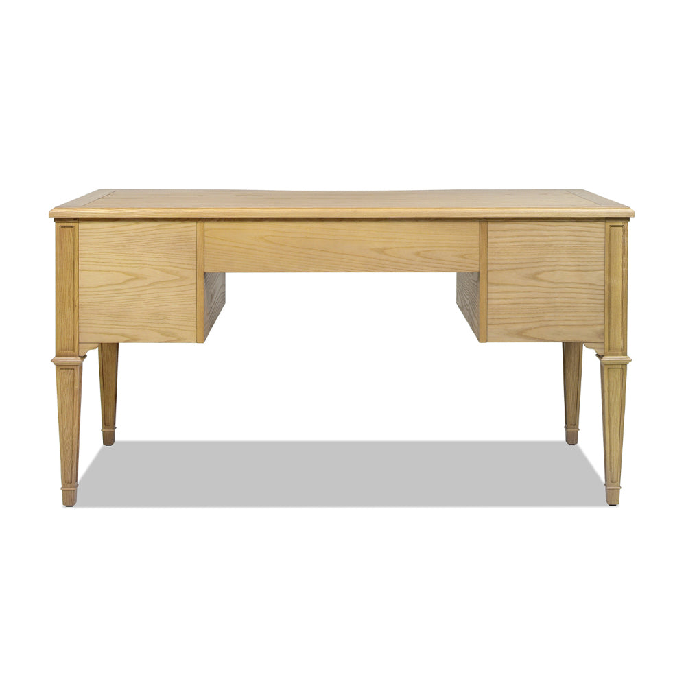 Dauphin Gold Accent 5-Drawer Wood Executive Desk, Natural Brown Wood