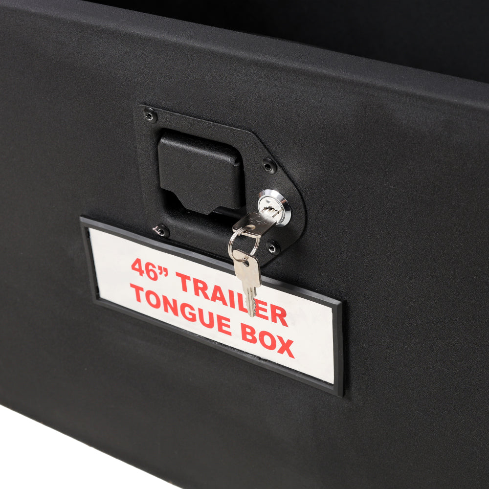 46"X18"X14.5" Tongue Truck Box Black Heavy Duty Steel Trailer Tongue Box, 6.7 CUFT Capacity, With Lock and Keys, Black color