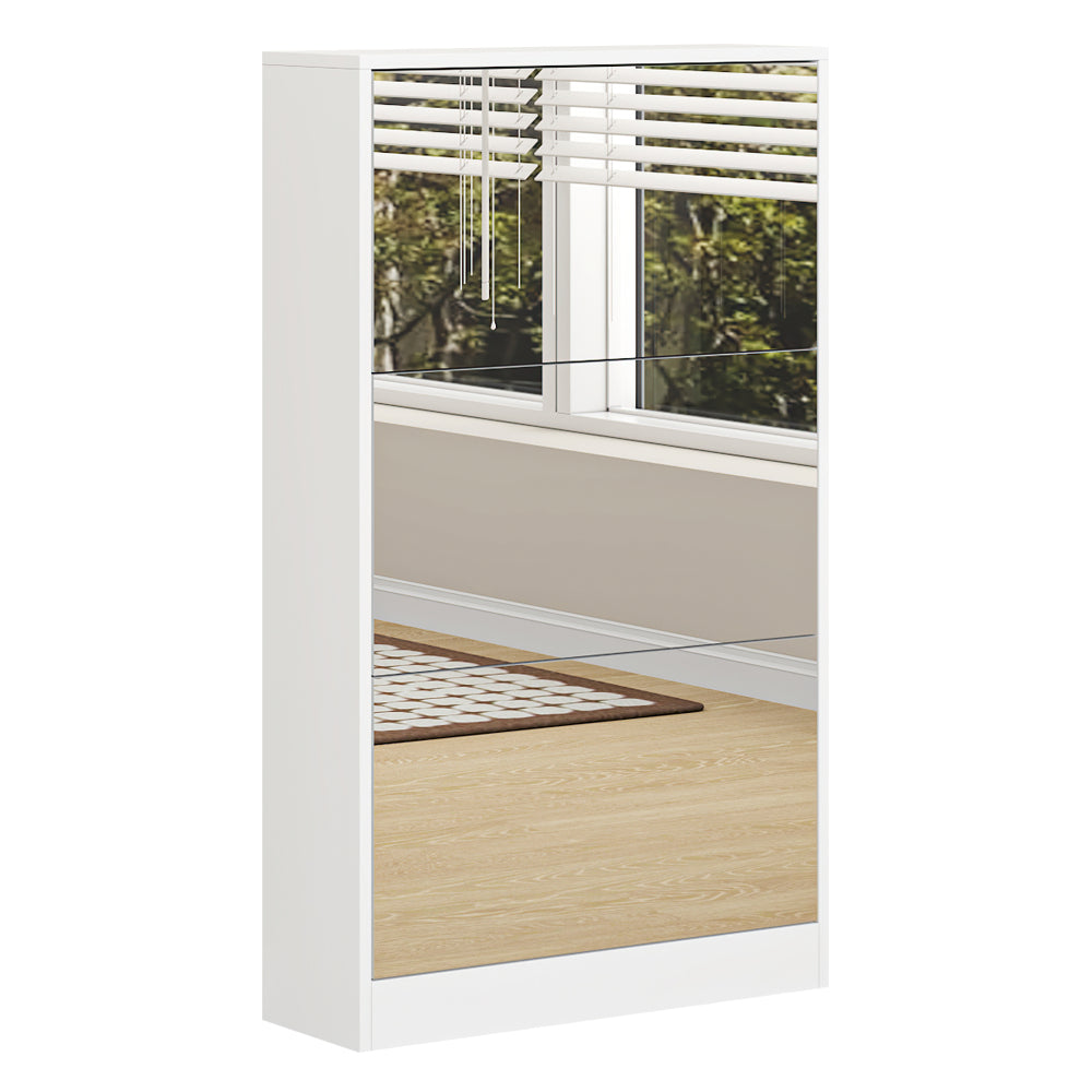 Modern Shoe Cabinet with Small Mirror Edge Gap, Mirror Shoe Rack Organizer with 3 Flip Drawers, Shoe Storage Cabinet for Entryway, Living room, Dressing room