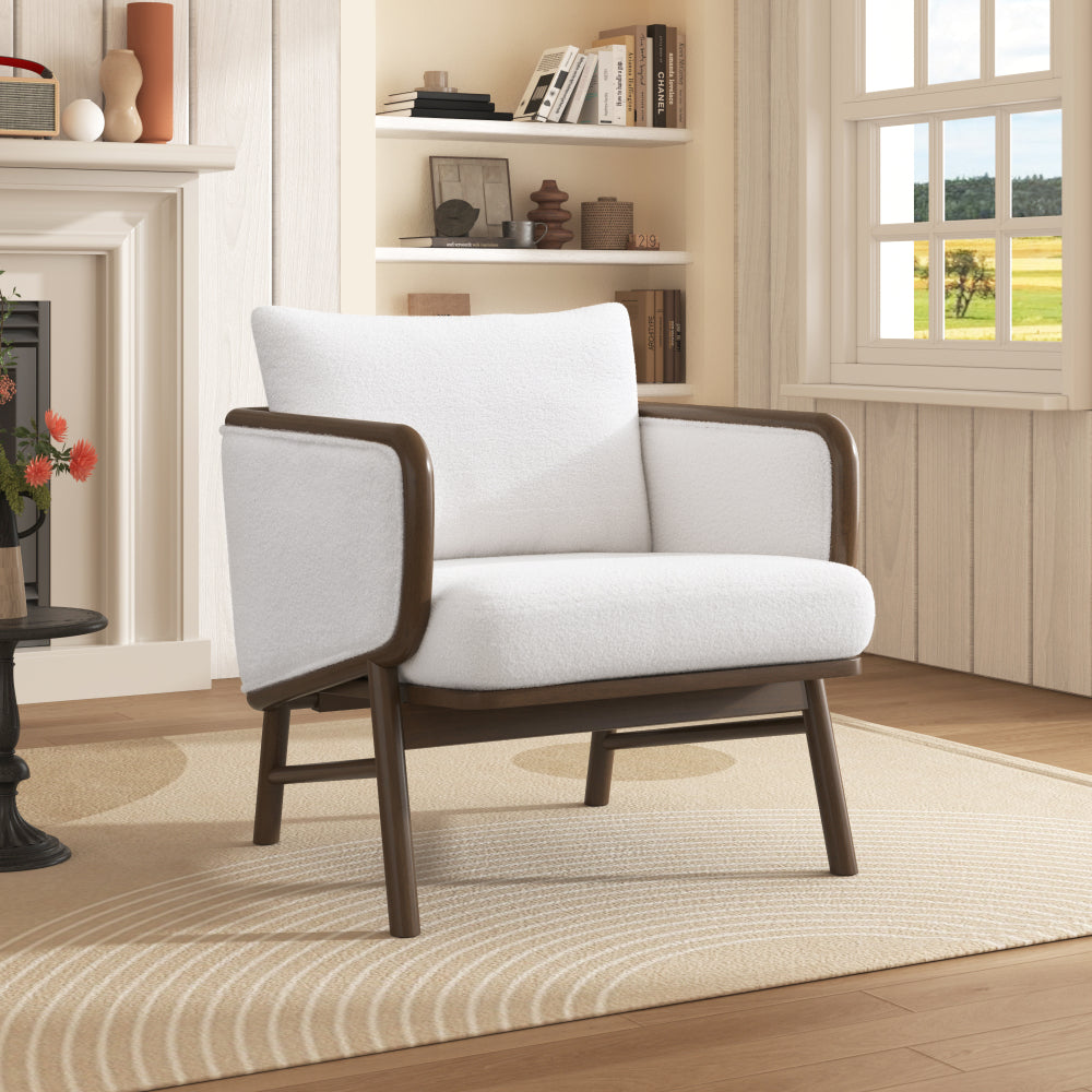 U-Can Modern Accent Chair with Ottoman, Mid Century Lounge Chair with footrest, Comfy Fabric Armchair Upholstered Set with Solid Wood Frame for Living Room