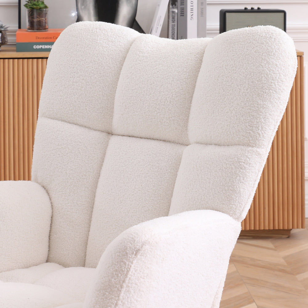 Rocking Chair Teddy Upholstered Glider Rocker Rocking Accent Chair Padded Seat with High Backrest Armchair Comfy Side Chair for Living Room Bedroom Offices BEIGE