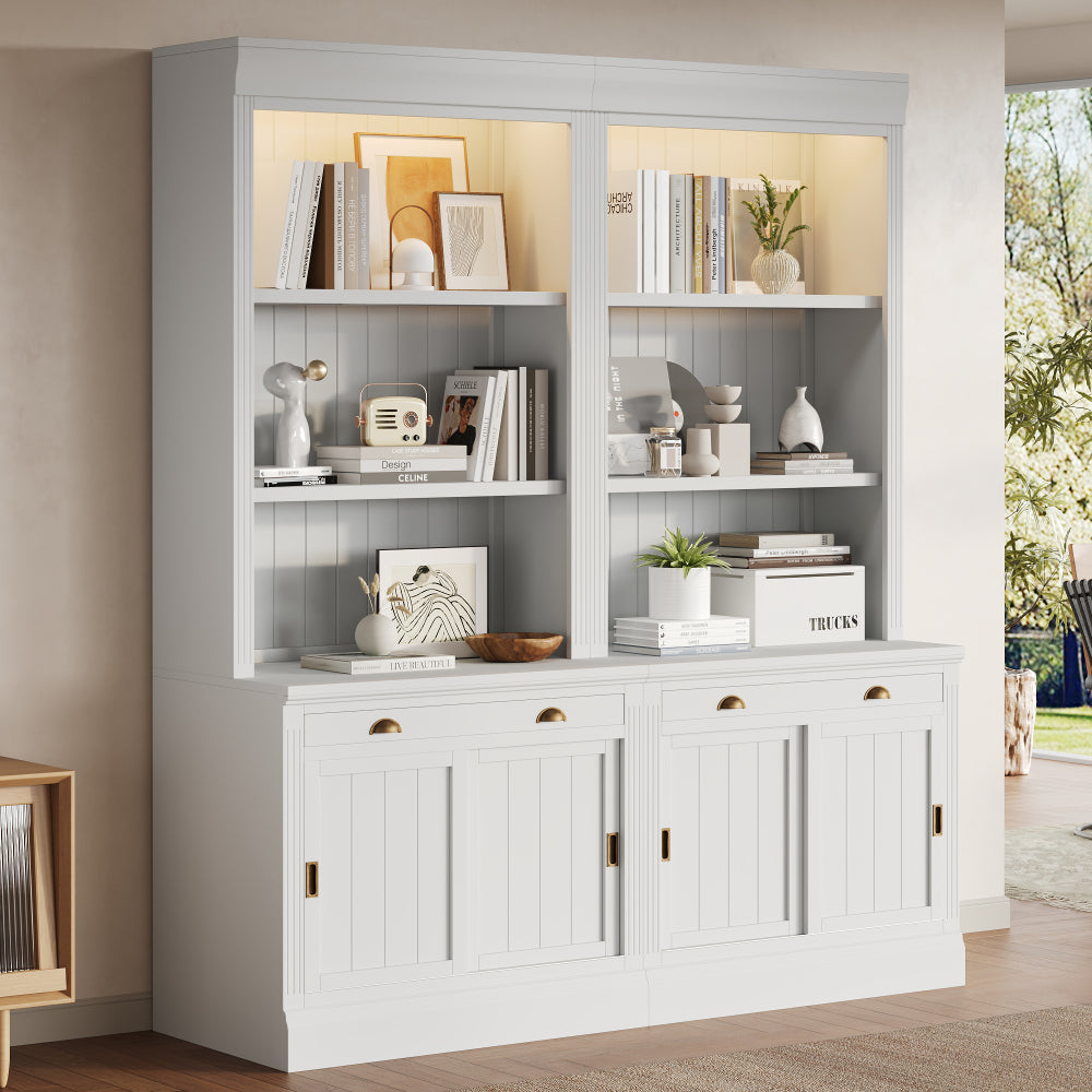 83.4"Tall Bookshelf with LED Lighting, Modern Bookcase with 2 Drawer and 3 Open Shelves,Storage Bookshelf for Living Room,Home Office,White