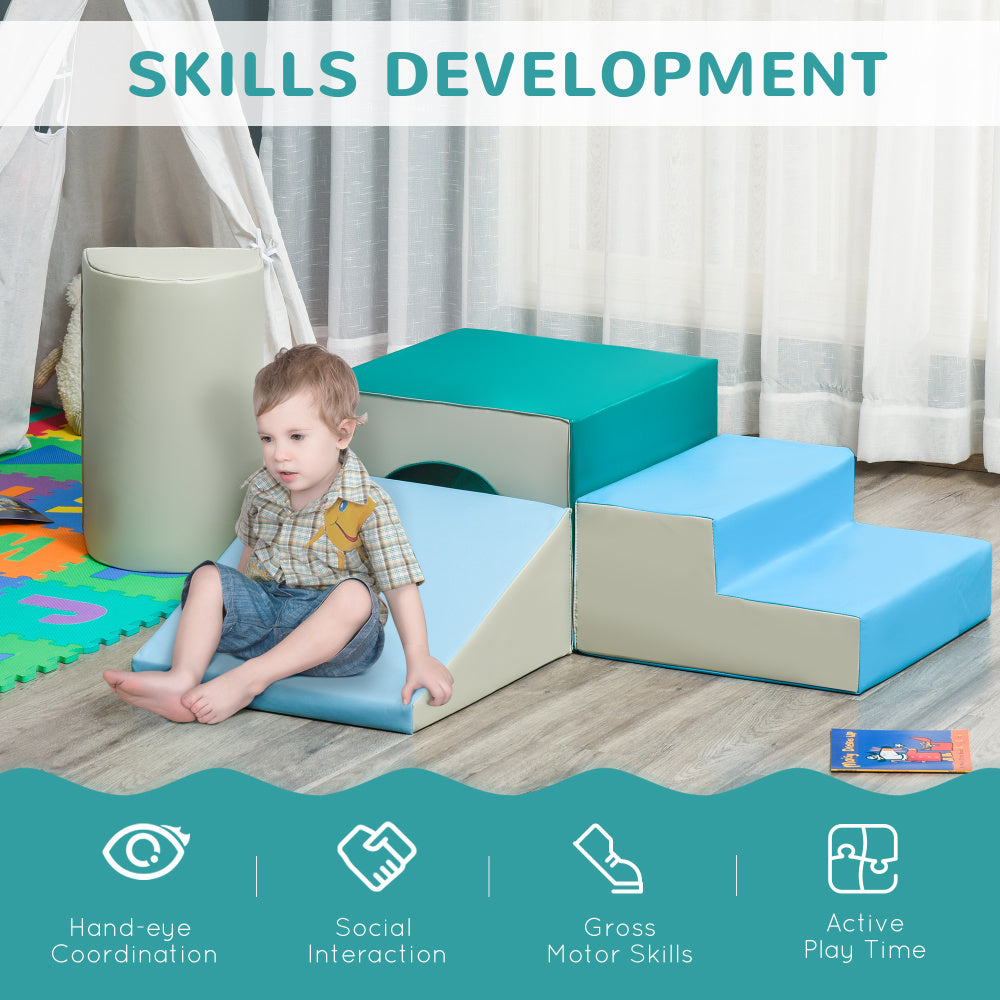 Qaba Foam Play Set for Toddlers and Children, Easy-to-clean 4 Piece Soft & Safe Kids Climbing Set for Crawling or Sliding, Multicolor