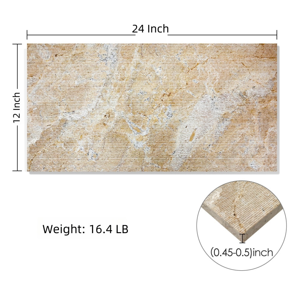 12*24 Gold Yellow Beige natural marble, for wall, FS textured finished, 3D fluted marble, natural stone, genuine marble, real marble, 1 box 4 pcs