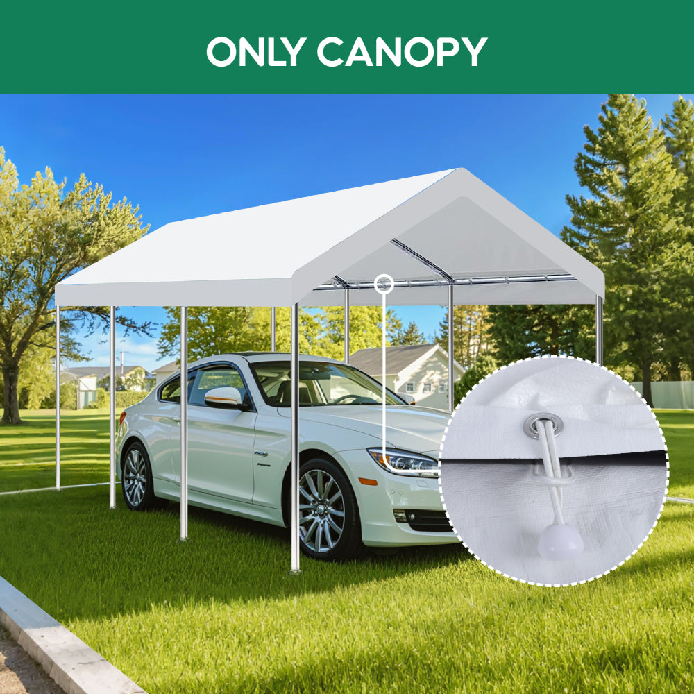 10 x 20 Ft Carport Replacement Canopy Cover Garage Top Tent Shelter with 36 Ball Bungee Cords Heavy Duty Waterproof UV & Tear Resistant, Easy Assembly, White (Only Cover, Frame Not Include) - White