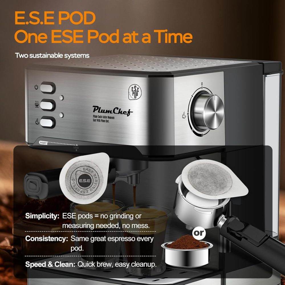 20 Bar Professional Espresso Machine with Milk Frother, Single & Double Shot, ESE Pod Compatible, Removable Water Tank for Cappuccino, Latte, & Macchiato – Home Barista Edition
