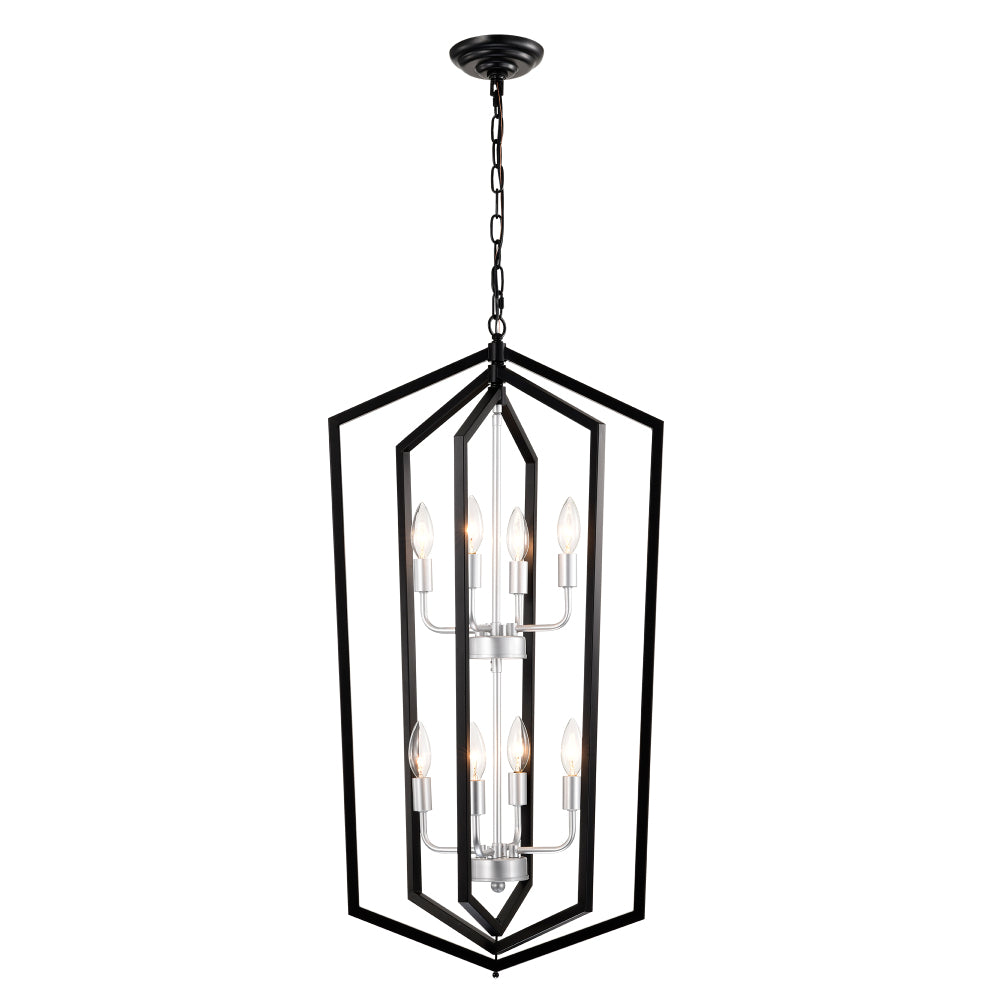 12-Light Lantern Tired Farmhouse Ceiling Hanging Light Black Chandelier Metal Modern Pendant Light Fixtures for Kitchen Island Dining Room Living Room Foyer Entryway(E12 Bulbs Not Included)