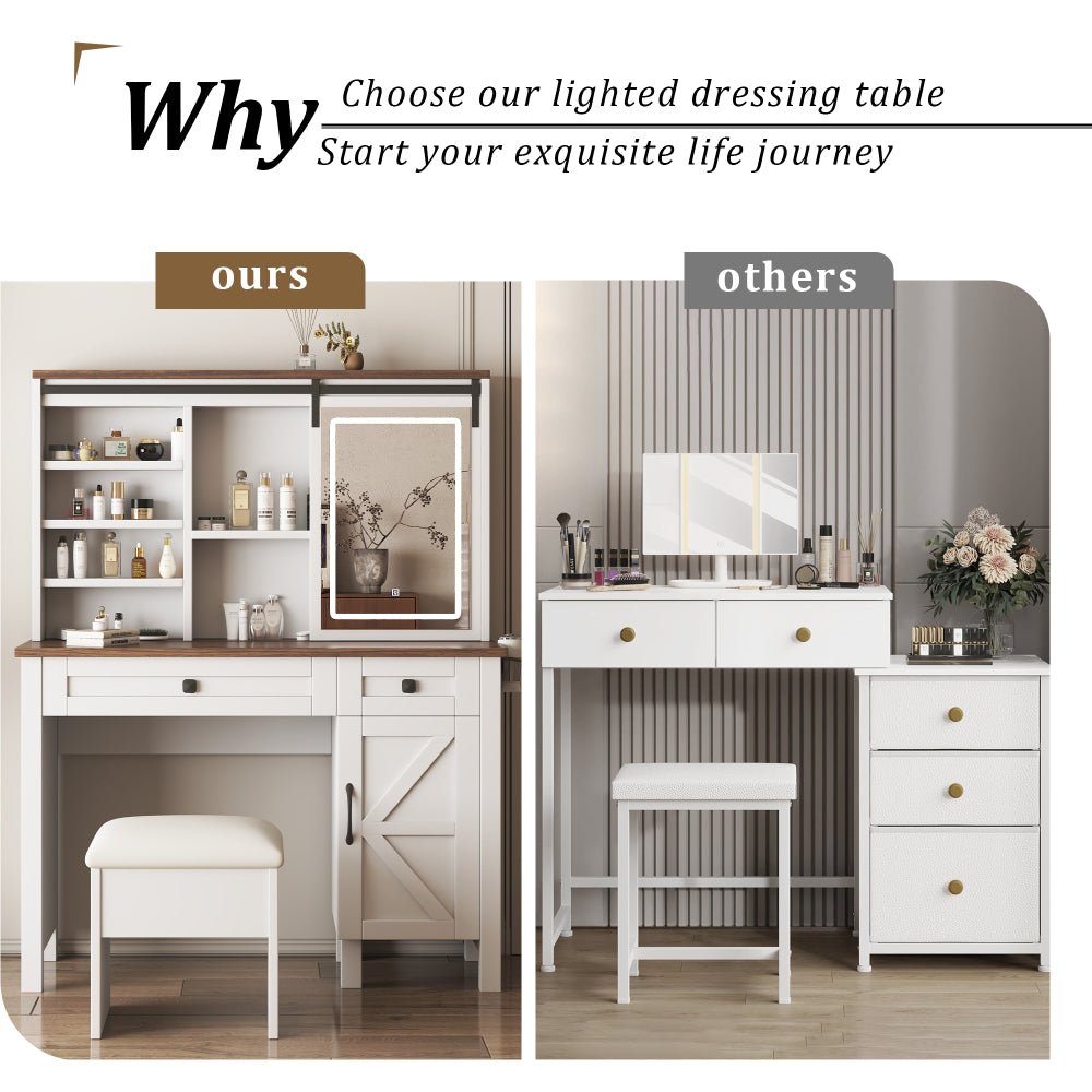 Farmhouse Makeup Vanity Desk with Sliding Mirror and Lights Mirror only