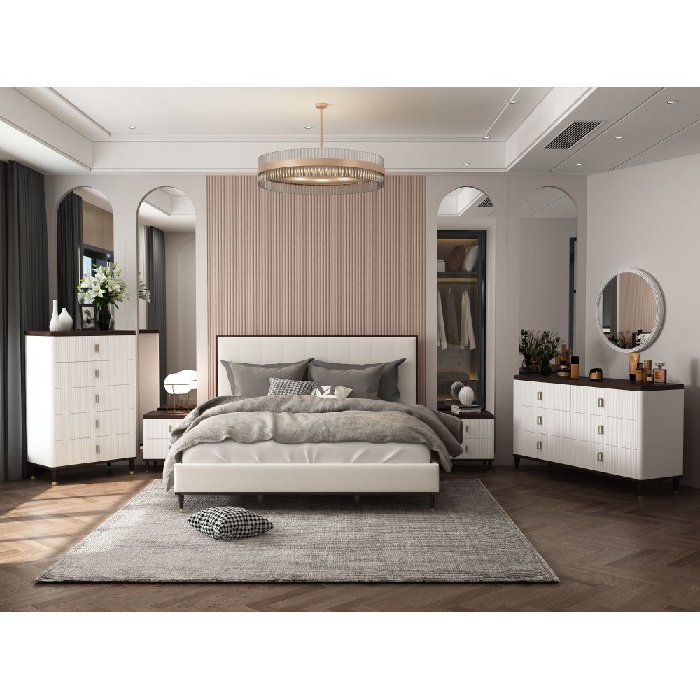Carena White & Walnut Finish Night Stand w/USB