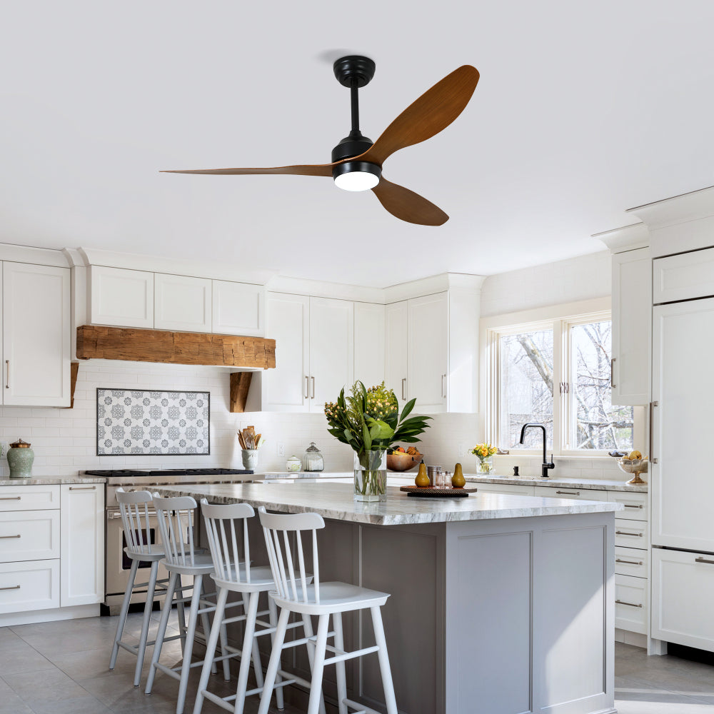 52" Ceiling Fan with Lights Quiet DC Motor 3 ABS Blade Ceiling Fans 6 Speed Levels,Reversible Ceiling Fan, for Patio Living Room, Bedroom, Office,Indoor. Matte Black + Walnut