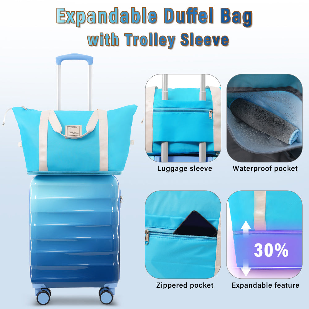20" Carry-on Luggage with Cup Holder – Lightweight Glossy Hardshell Suitcases with Spinner Wheels, TSA Lock, Airline Approved, 2 Piece Set