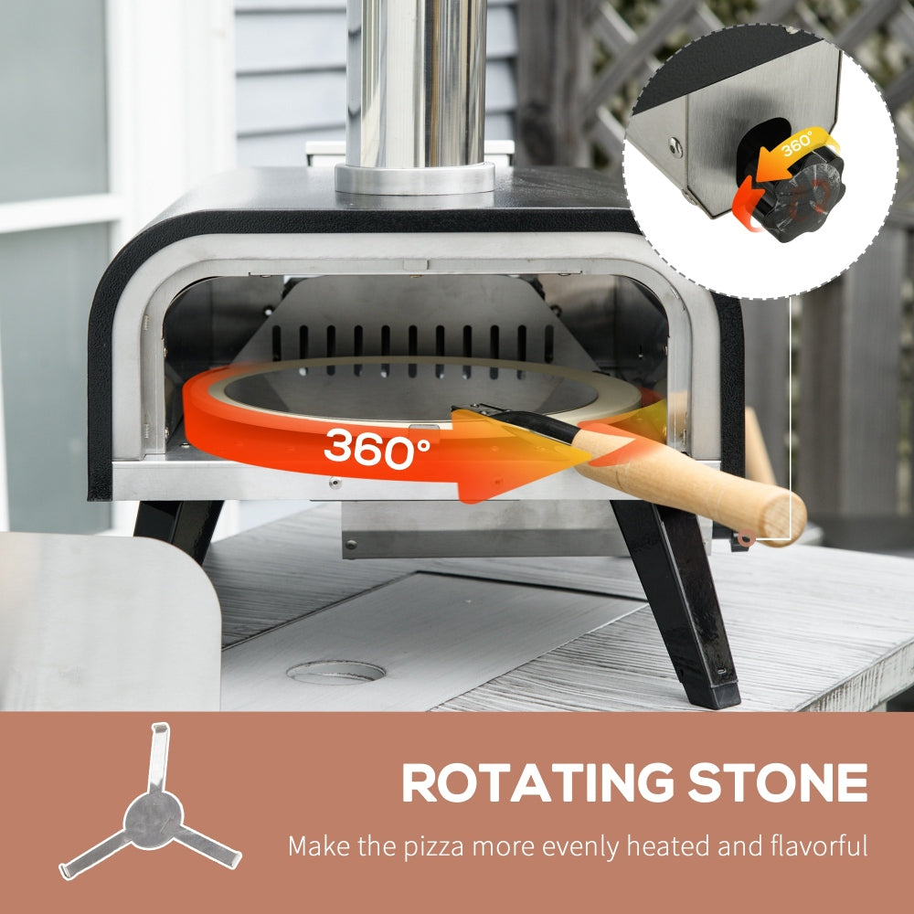 Outsunny Outdoor Pizza Oven with 12" Rotating Stone, Peel and Cover, Portable Pellet Wood Fired Pizza Maker with Foldable Legs, Stainless Steel Pizza Grill for Outside, Backyard, Outdoor Kitchen