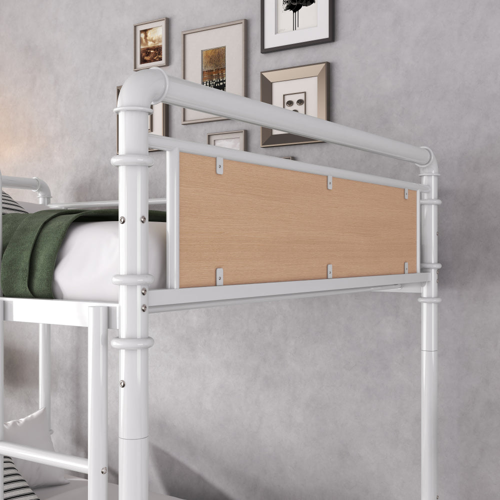 Twin XL over Twin XL Metal Bunk Bed, Industrial Detachable Bunkbeds with Safety Guard Rails for Teens, White(Expect Arrival Date 2025/6/18)