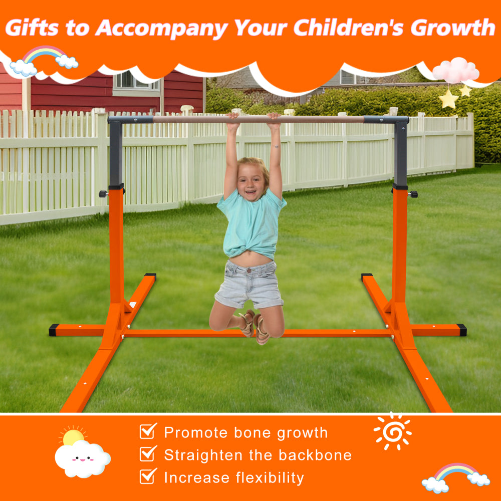 Gymnastics Bar for Kids, Adjustable Height Gym Bar, Junior Training Kip Bar for Home, Built for kids 3+ Years Yellow