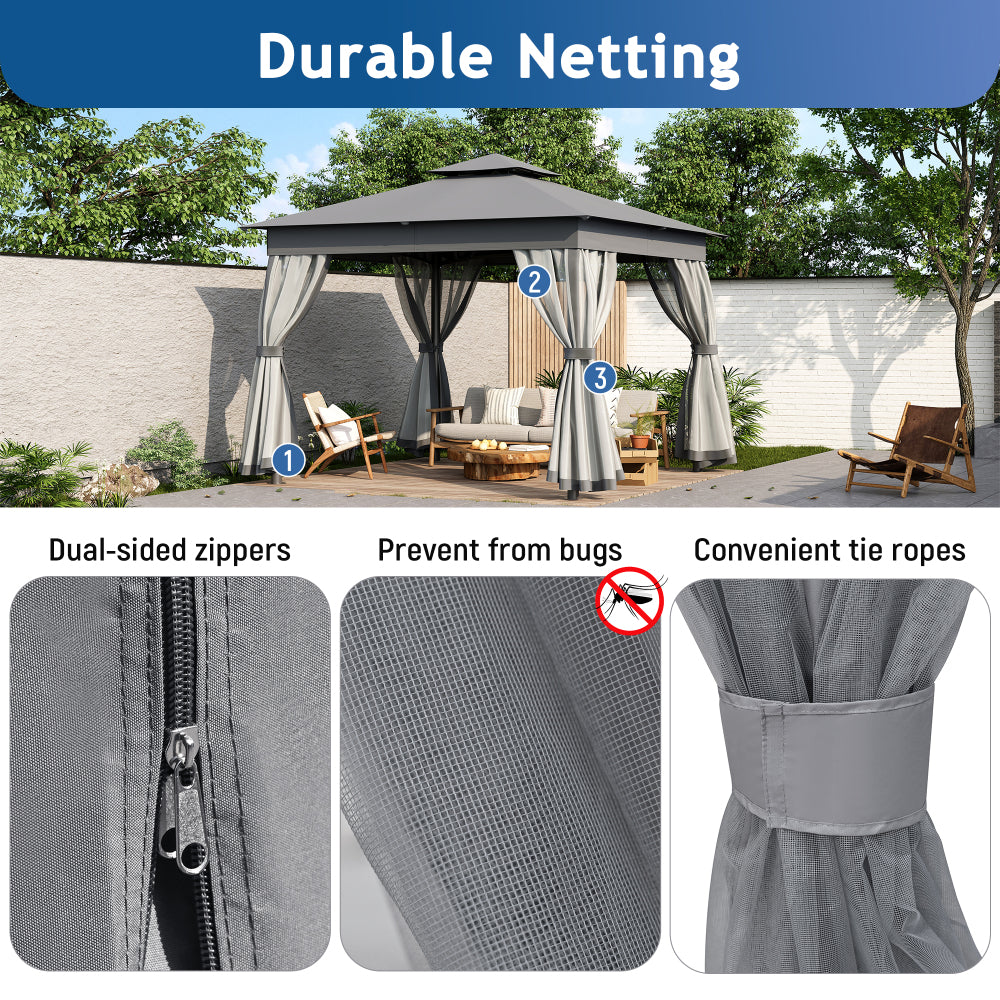 TREXM 10x10 Outdoor Gazebo Tent with Double Roofs, Patio Gazebo with Mosquito Netting, Patio Canopy for Backyard, Garden, Lawn and Deck (Grey)