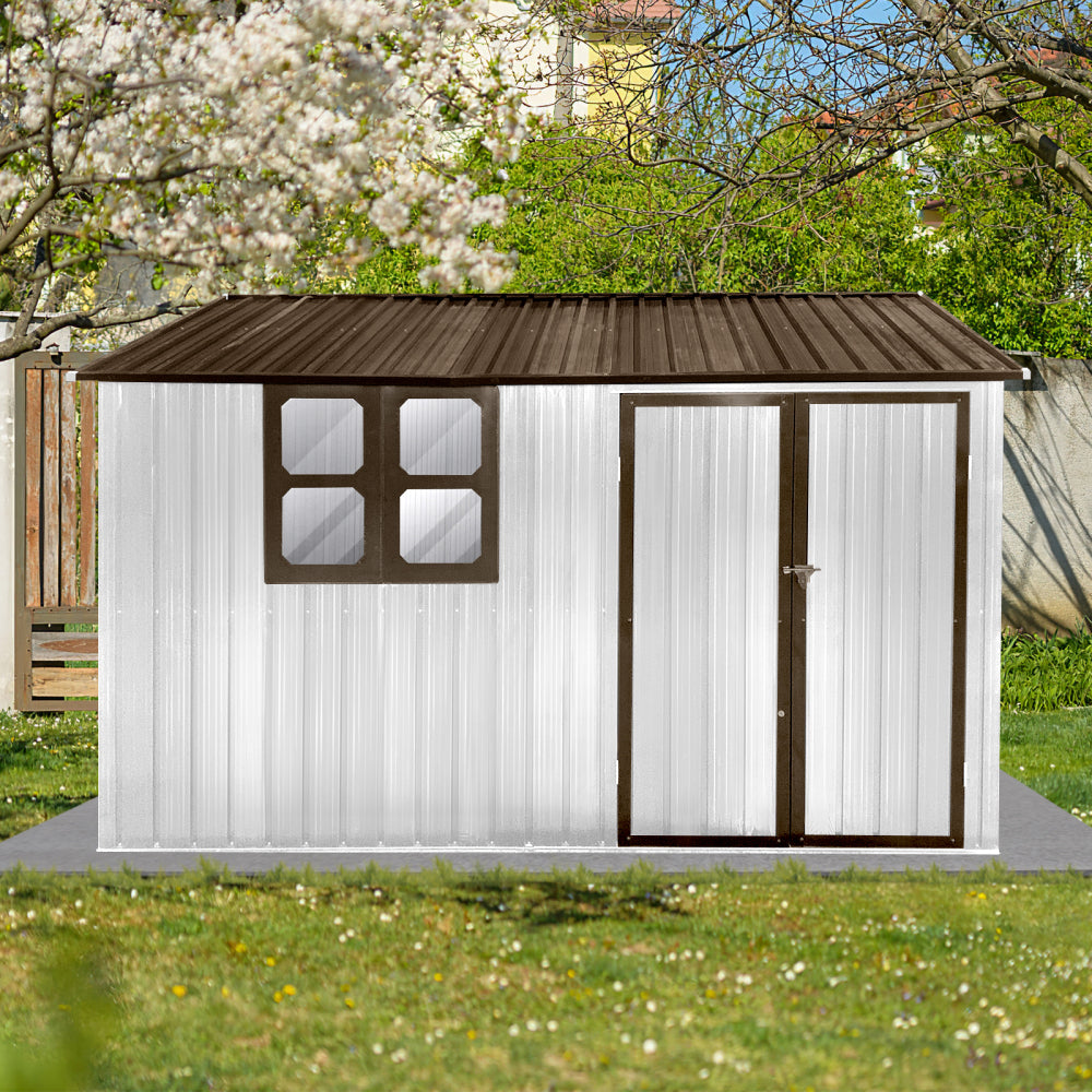 Metal garden sheds 10ftx8ft outdoor storage sheds white+coffee with window