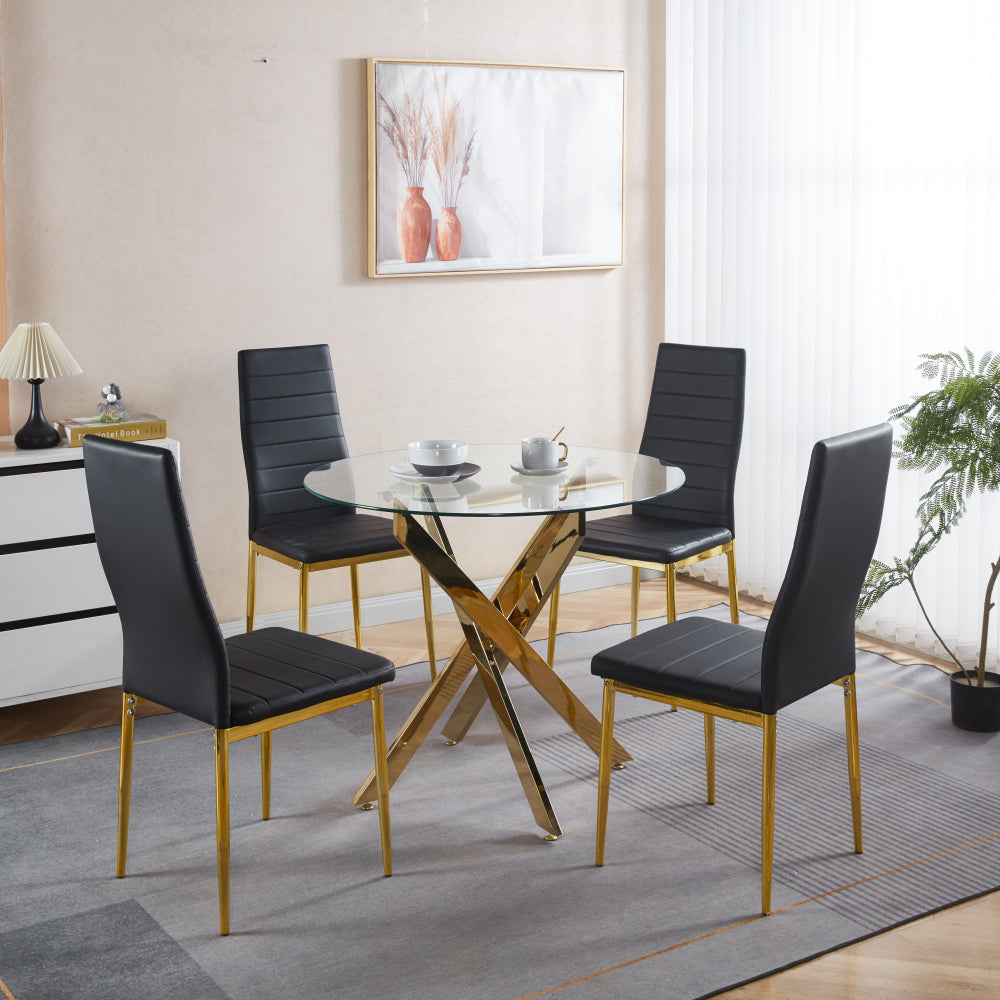 chair set of 4,GOLDEN COLOR LEG,BLACK SEAT