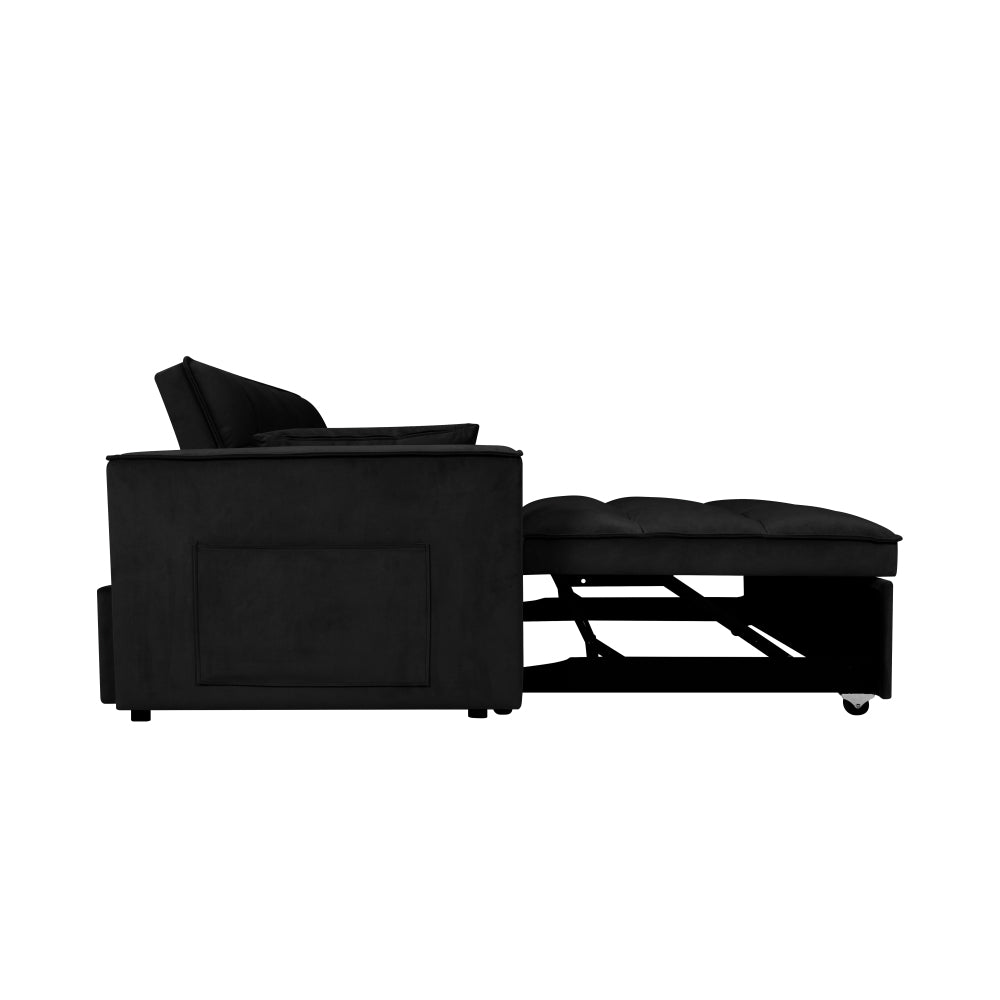 Modern Velvet Fabric 53" 3 in 1 Convertible Sleeper Sofa Bed, Futon Couches for Living Room with Side Pocket, Adjustable Backrest(Black)