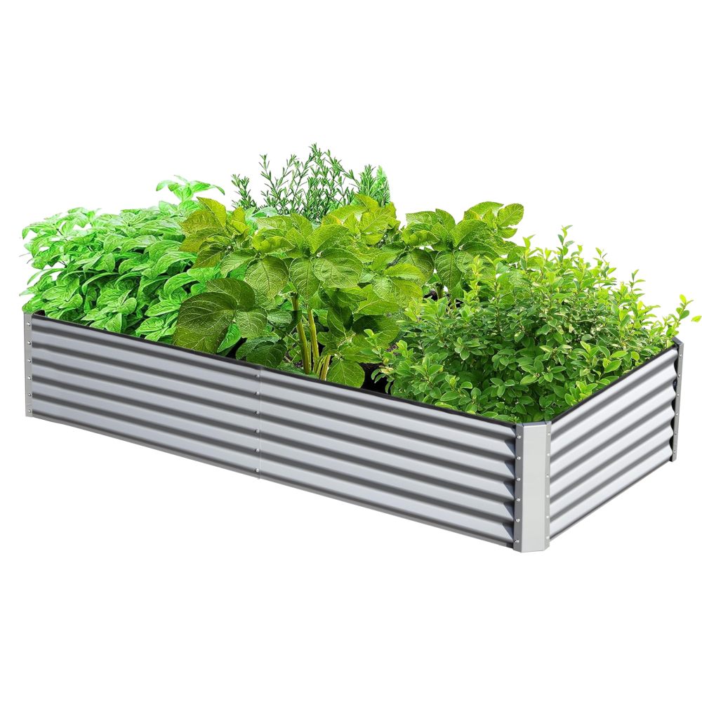 8x4x1 ft Galvanized Raised Garden Bed, Outdoor Planter Garden Boxes Large Metal Planter Box for Gardening Vegetables Fruits Flowers, Gray