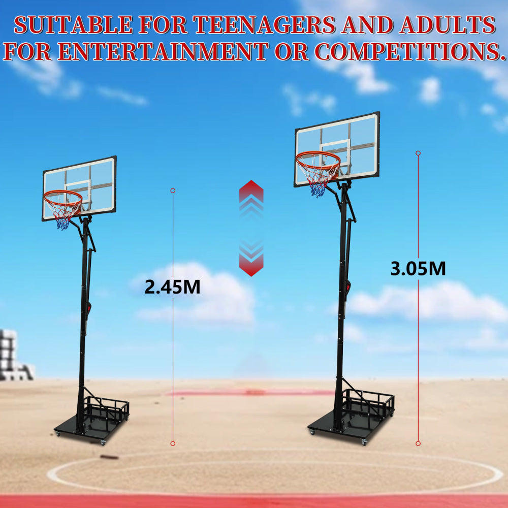 Portable Basketball Hoop for Youth Adults & Professional Match,Adjustable Height 8.04 ft to 10.01 ft,44 inch Backboard with Rebound System, Indoor/Outdoor Basketball Goal with Counterweight Bag,Wheels
