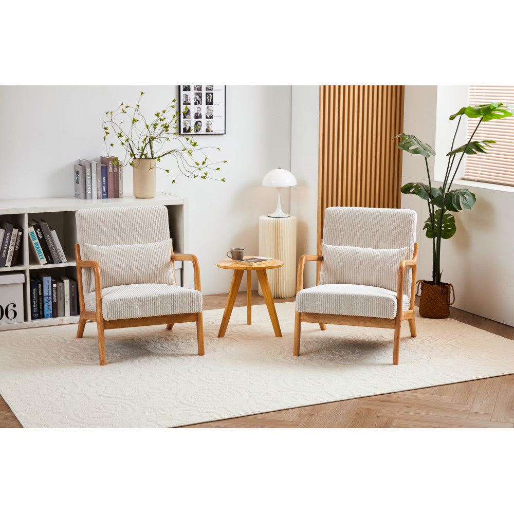 Mid-Century Modern Accent Chair, Arm Chair Living Room Chairs with Pillow Upholstered Reading Chair with Solid Wood Frame & Living Room Bedroom Balcony (beige)
