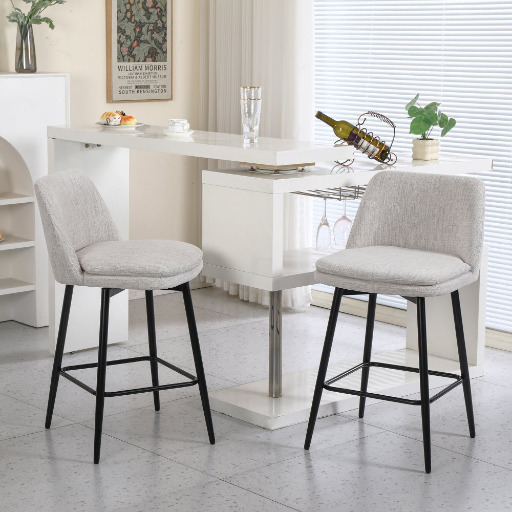 Counter Height Swivel Bar Stools Set of 2, 360° Swivel Upholstered Barstools with Back and Metal Legs, 25.6" Seat Height,Counter Stools for Kitchen Island and Pub,Linen Cloth,Grey
