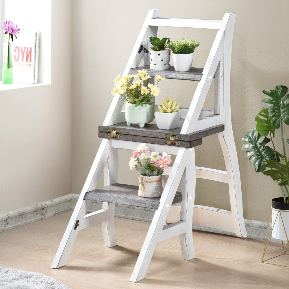 Solid Wood Foldable Ladderchair Dual Purpose Stepladders Step Display Stand Flower Stand forHome,Library,Kitchen