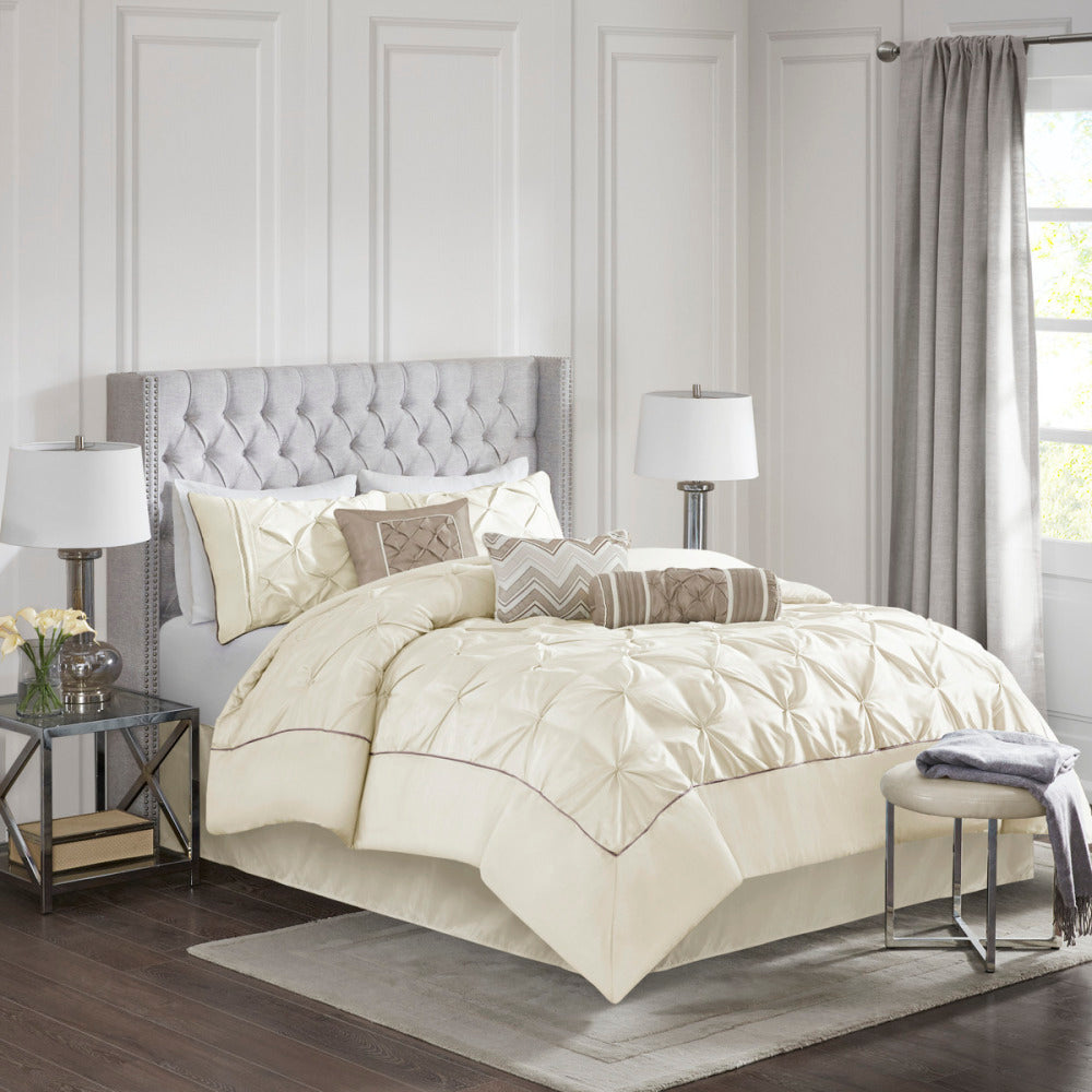 7 Piece Tufted Comforter Set Taupe King