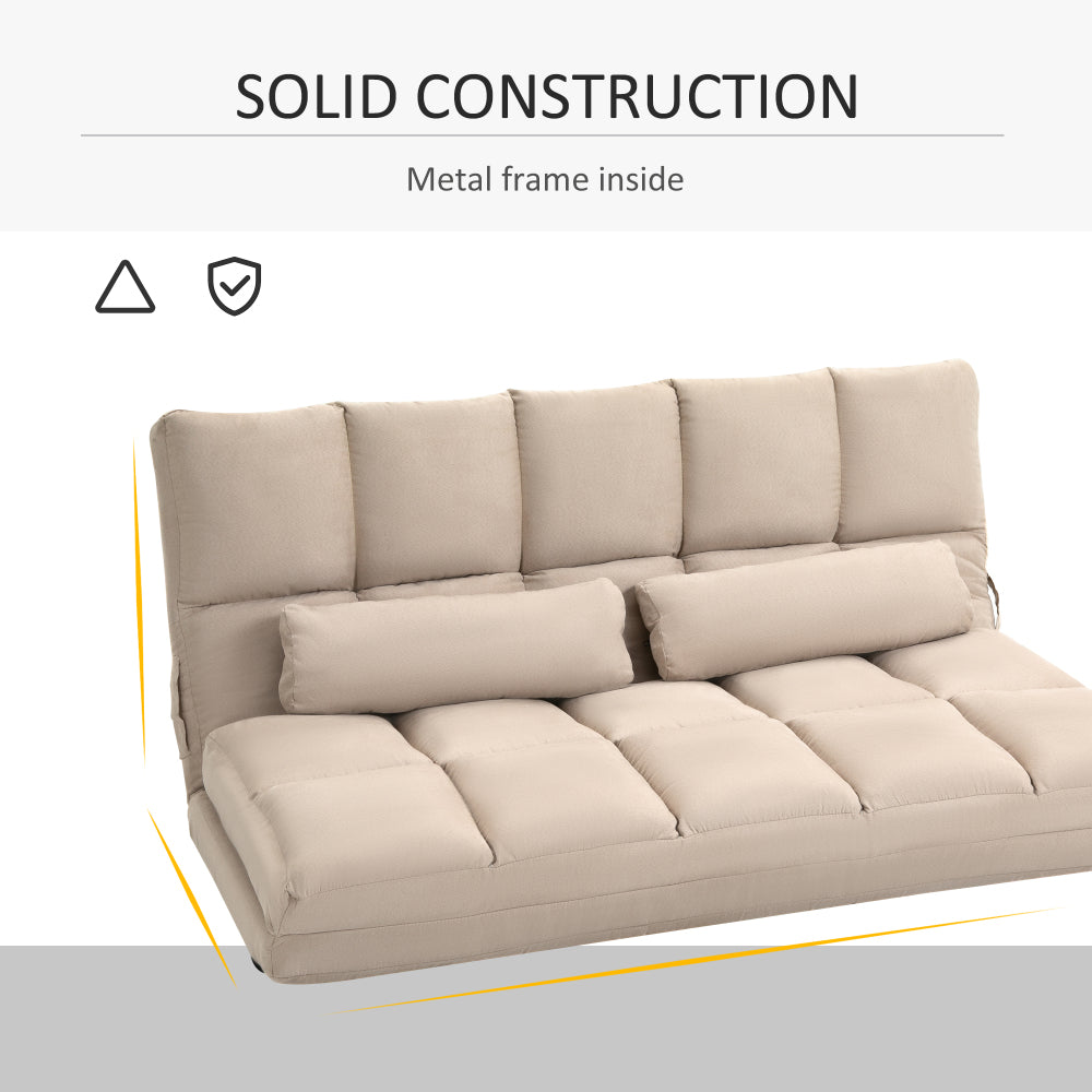 HOMCOM Convertible Floor Sofa Chair, Folding Couch Bed, Guest Chaise Lounge with 2 Pillows, Adjustable Backrest and Headrest, 51.25" L, Beige