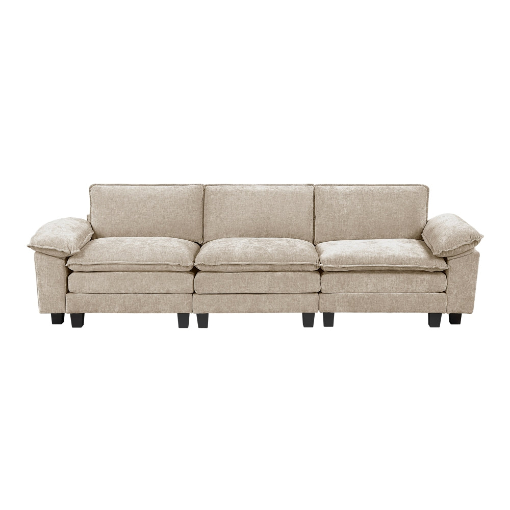 Modern Style 2pcs Arms with Adjustable Pillow Top Taupe Chenille Fabric Upholstery Contemporary Living Room Furniture Plush Comfort