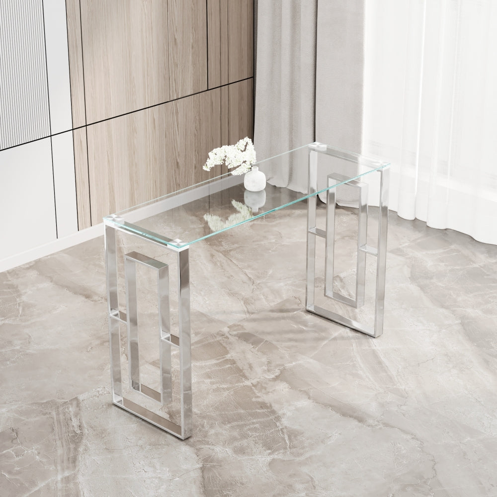Console Table Stainless Steel Glass,Meal side table silvery Clear bs-02 s