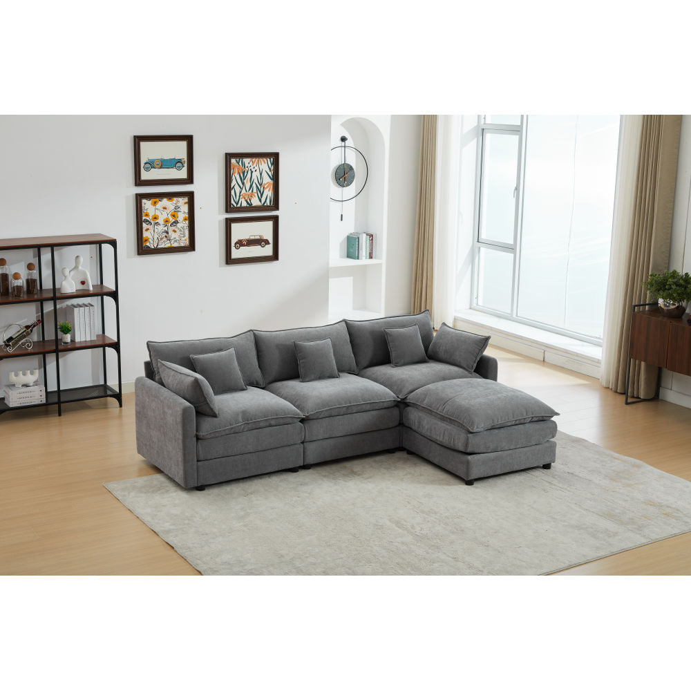 Modular Sectional Sofa, 3-Seater Sofa with Ottoman, Modern L-Shaped Sofa for Living Room Bedroom Apartment